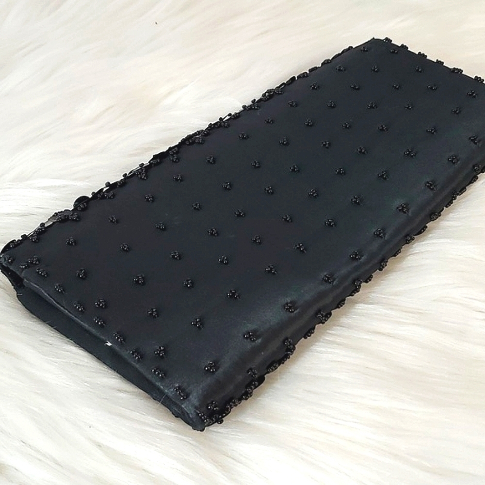 Vintage Full Sequin Beaded Black Flapper Style Clutch Wallet Gothic Hong Kong - Picture 10 of 14